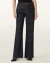 Allsaints Womens Raw Indigo Blu Ember Flared-leg Denim Jeans In Black