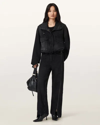 Allsaints Frankie Double Zip Jeans In Black