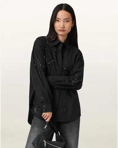 Allsaints Gemi Embellished Shirt In Black