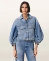 Allsaints Luca Balloon Sleeve Denim Trucker Jacket In Blue
