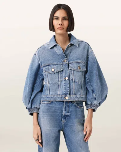 Allsaints Luca Balloon Sleeve Denim Trucker Jacket In Blue