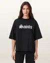 Allsaints Womens Black Amelie Branded-print Cotton-jersey T-shirt