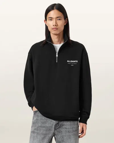 Allsaints Main: 100% Cotton Underground Half Zip Sweatshirt In Black
