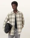 Allsaints Mens Sandshell Taup Yuki Logo-embroidered Checked Cotton Shirt In Gray