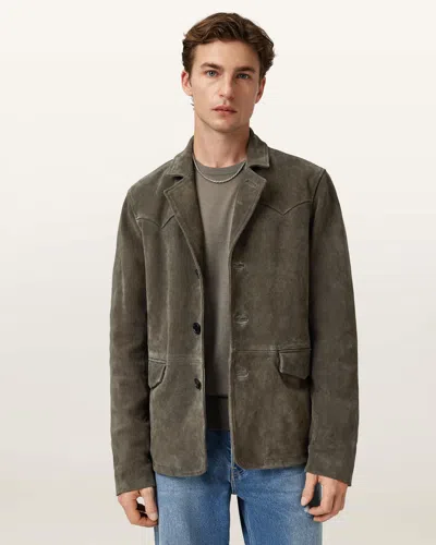 Allsaints Main: 100% Cow Suede Hornett Suede Blazer In Green