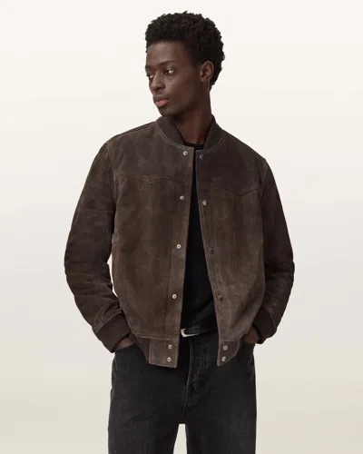 Allsaints Stafford Leather Bomber Jacket In Burgundy
