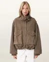 Allsaints Main: 100% Goat Leather Clay Funnel Neck Suede Cropped Jacket In Multi