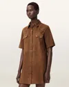 Allsaints Womens Sugar Brown Rock Short-sleeve Suede Mini Dress In Brown