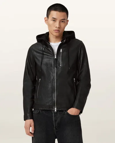 Allsaints Main: 100% Lamb Leather Ashton Hooded Leather Jacket In Black