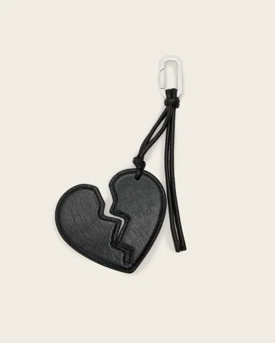 Allsaints Broken Heart Leather Keyring In Black