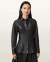 Allsaints Main: 100% Lamb Leather Larson Leather Pleated Shirt In Black