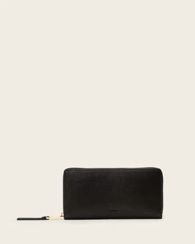 Allsaints Main: 100% Lamb Leather Travel Leather Wallet In Black