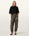 Allsaints Womens Camo Green Kaye Camouflage-print Tapered-leg High-rise Lyocell Trousers In Green