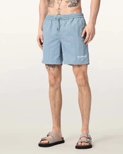 Allsaints Main: 100% Polyamide Underground Slim Fit Swim Shorts In Blue