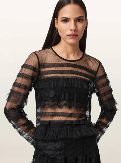 Allsaints Arlea Ruffle Tulle Top In Black