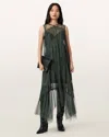 Allsaints Clara Mesh Midi Dress In Green