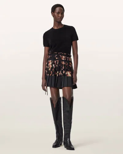 Allsaints Elara Satin Mini Skirt In Black