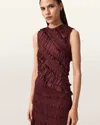Allsaints Nyla Ruffled Midi Dress In Burgundy