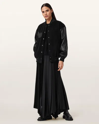 Allsaints Main: 100% Sheep Leather Argon Leather Varsity Leather Jacket In Black