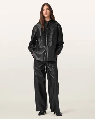 Allsaints Main: 100% Sheep Leather Ash Wide Leg Leather Trousers In Black