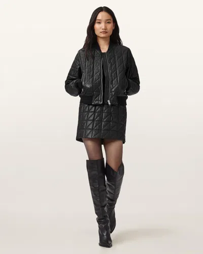 Allsaints Carly Leather Quilted Skirt In Black