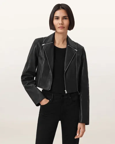 Allsaints Main: 100% Sheep Leather Landers Slim Fit Leather Biker Jacket In Black
