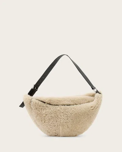 Allsaints Main: 100% Sheep Leather Luna Shearling Shoulder Bag In Black