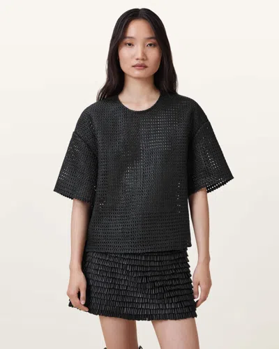 Allsaints Main: 100% Sheep Leather Nessa Leather T-shirt In Black