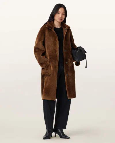 Allsaints Serra Reversible Genuine Shearling Coat In Brown