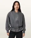 Allsaints Sofi Drawstring Leather Bomber Jacket In Gray