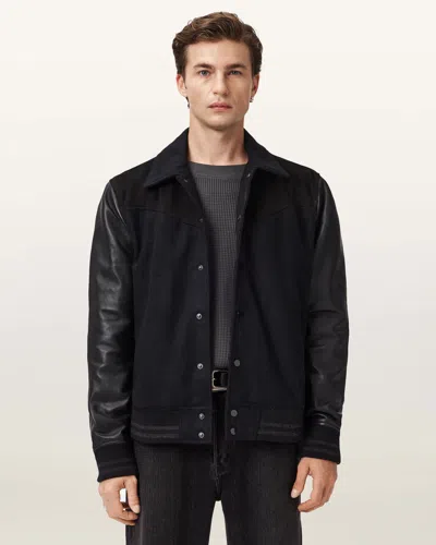 Allsaints Endleton Leather Bomber Jacket In Black