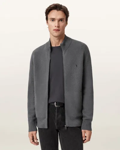 Allsaints Statten Ramskull Zip Up Jacket In Gray