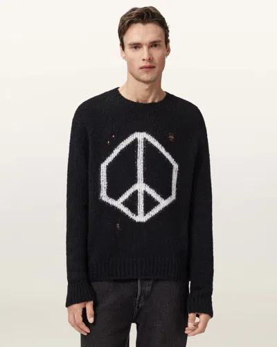 Allsaints Mens Black Message Crewneck Knitted Jumper Xs