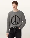 Allsaints Mens Gunmetal Grey Message Crewneck Knitted Jumper Xs In Gray
