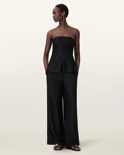 Allsaints Viscose/linen Charley Relaxed Fit Linen Blend Trousers In Multi