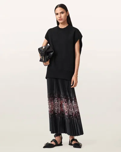 Allsaints Womens Black Harley Snake-print Stretch-satin Midi Dress
