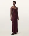 Allsaints Alexia Ruched Satin Slipdress In Brown