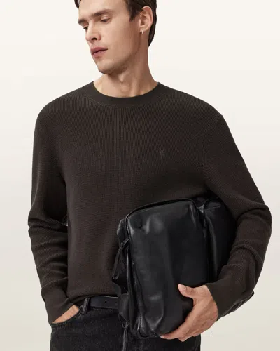 Allsaints Aspen Waffle Crew Neck Sweater In Brown