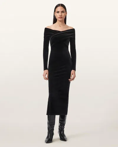 Allsaints Delta Velvet Midi Dress, In Black