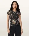 Allsaints Womens Armada Black Ellie Round-neck Floral-print Stretch-mesh T-shirt In Black