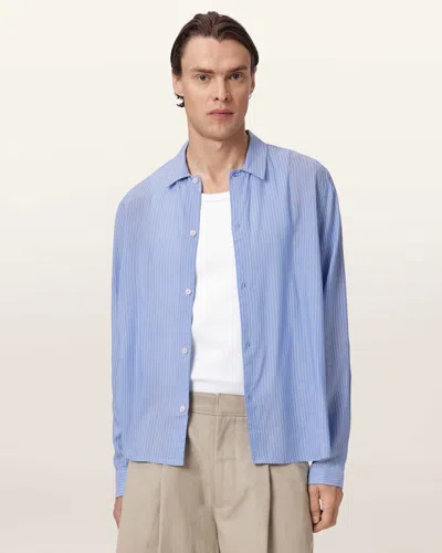 Allsaints Male Furrow Long Sleeve Boxy Striped Shirt In Blue