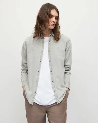 Allsaints Male Gleason Ramskull Denim Shirt In Blue