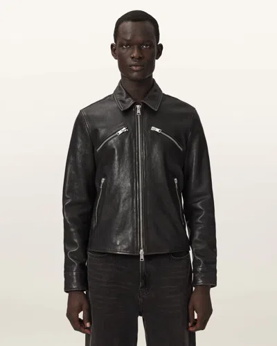 Allsaints Male Verdi Fitted Leather Jacket In Black