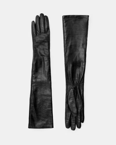 Allsaints Malin Extended Leather Glove In Patent Black