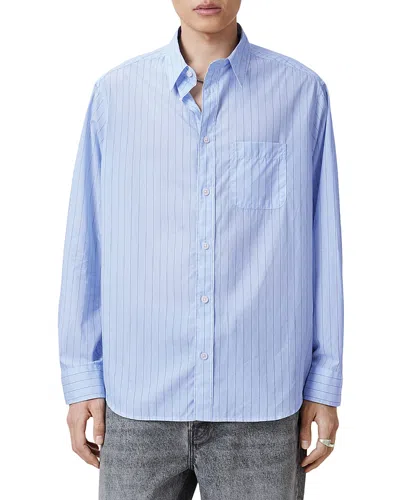 Allsaints Marcel Striped Relaxed Button Shirt In Willow Blue