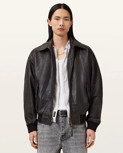 Allsaints Marco Oversized Leather Bomber Jacket In Vintage Black