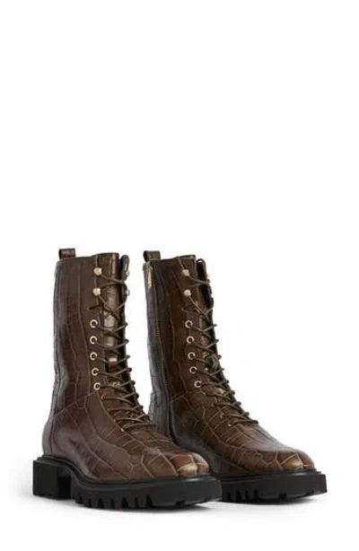 Allsaints Maren Croc-embossed Boot In Brown