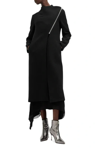 Allsaints Margoh Asymmetric Zip Coat In Black