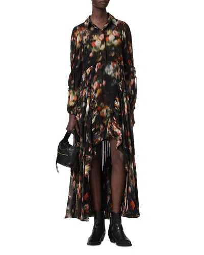 Allsaints Womens Hazed Black Maria Floral-print Woven Midi Dress