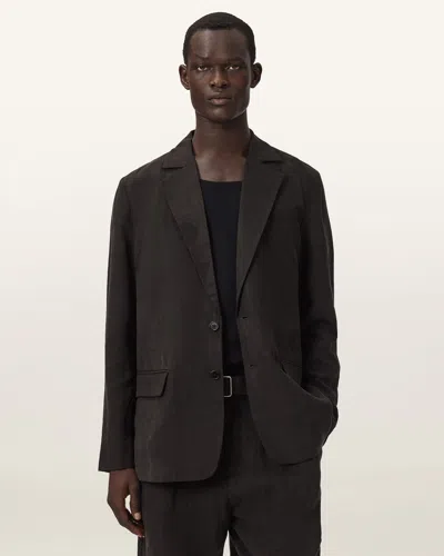 Allsaints Marko Relaxed Fit Linen Blend Blazer In Black